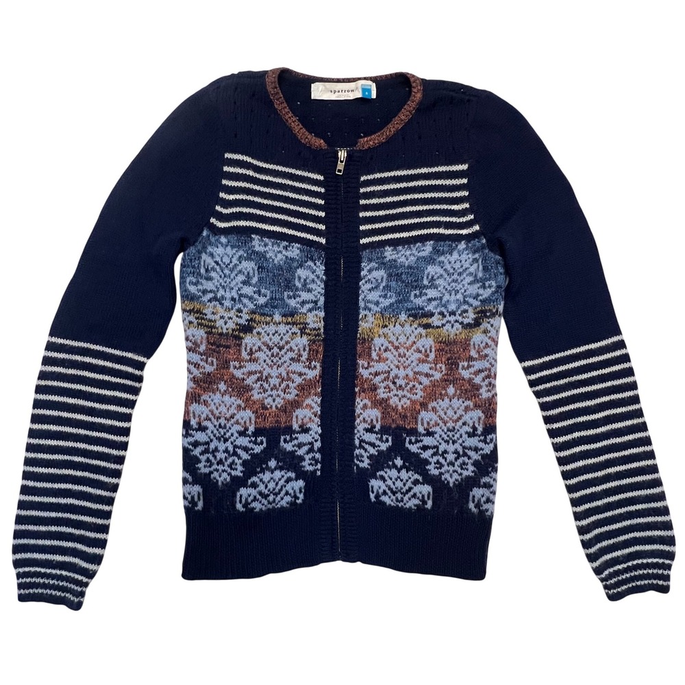 Sparrow Anthropologie Navy Blue Angora Wool Blend Zip Front‎ Sweater Size S